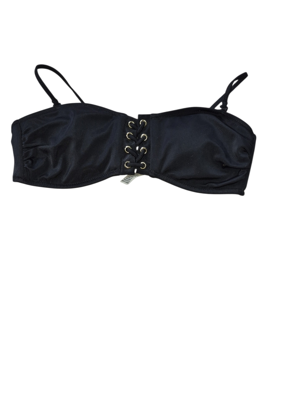 PINK Victoria's Secret Black Lace-Up Bandeau Bikini Top